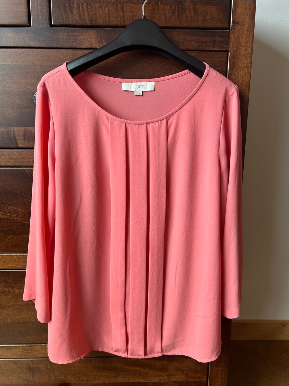 LOFT Coral Pink Pleated Scoop-Neck Blouse